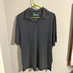 PGA Tour Dark Navy and White Striped Polo Shirt